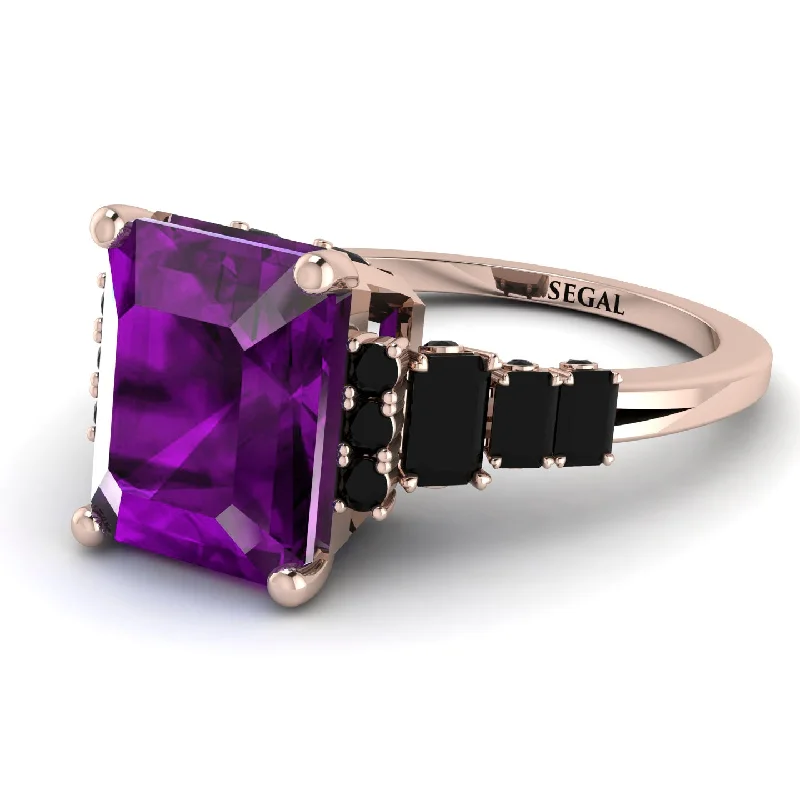 Rose Gold Stackable Ring-Emerald Cut Amethyst Ring Hidden Round Diamonds - Sawyer No. 308