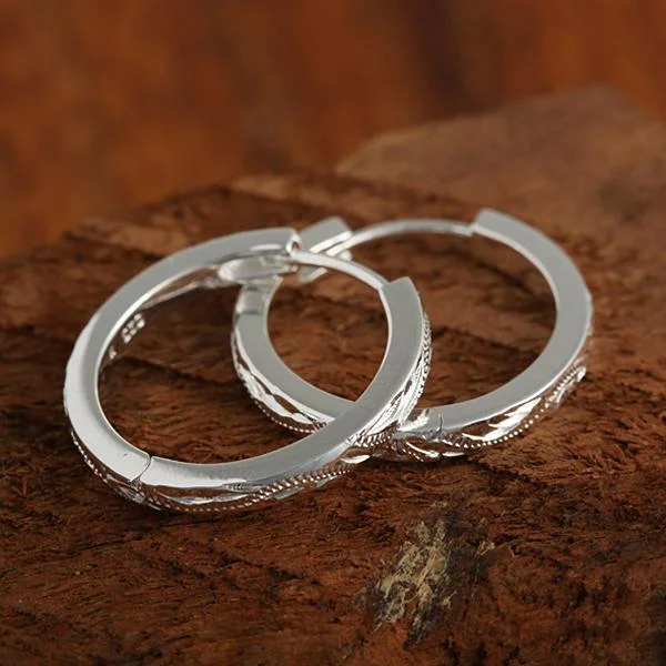 Stylish Silver Earrings-Solid Wire Scrolling Round Earrings(L)