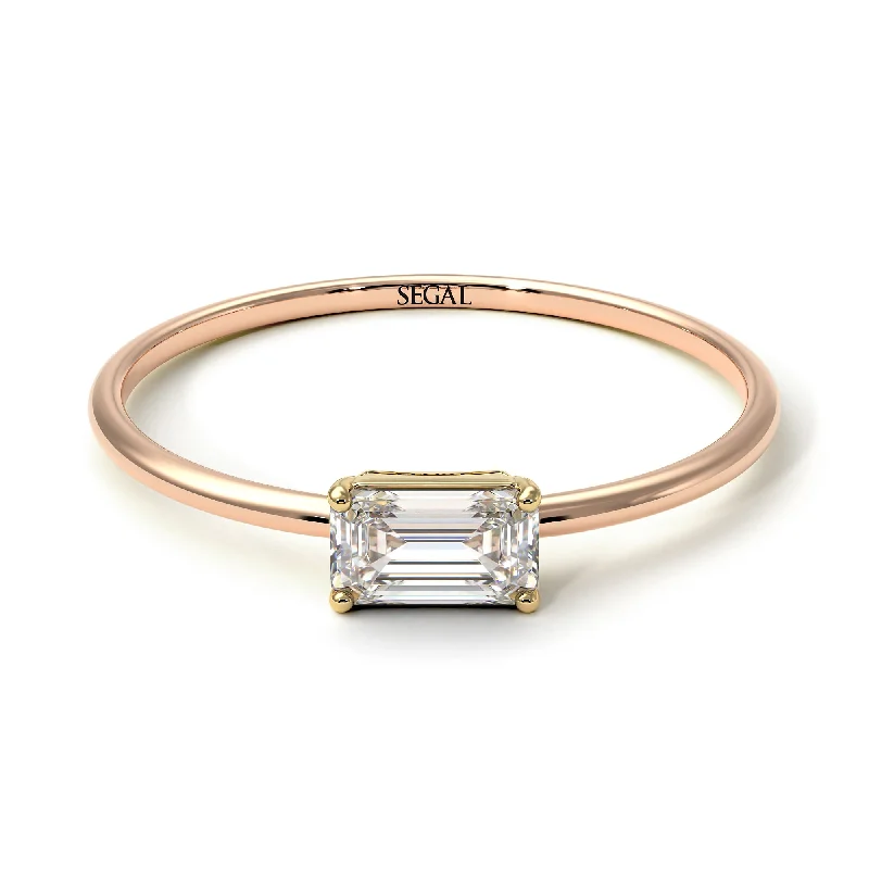 Simple Stacking Ring-Two Tones Minimalist Emerald Cut Diamond Ring - Isla No. 16