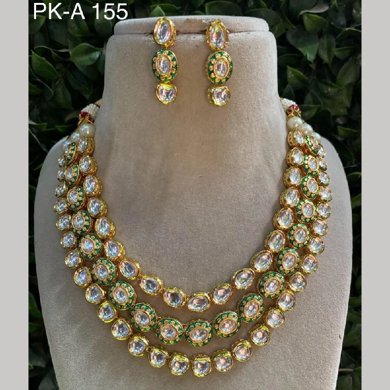 Large Statement Necklace-Royal Kundan Jewellery Gold Plated Crystal  Stone Necklace Set