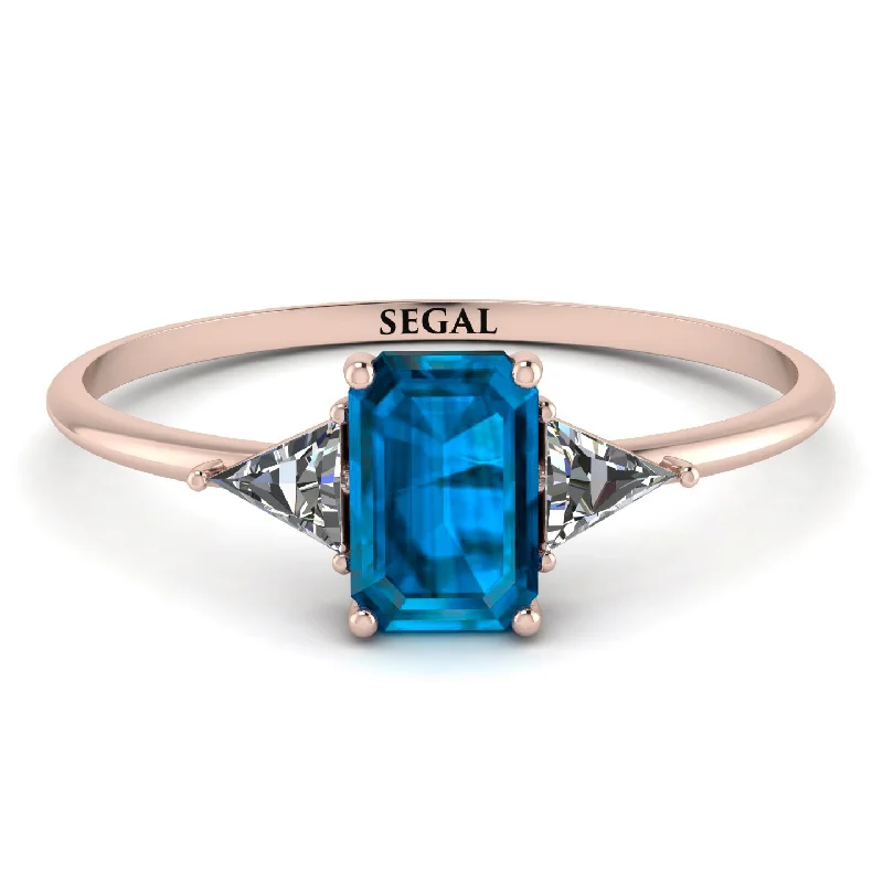 Fashionable Ruby Ring-Emerald Cut Blue Topaz With Triangles Ring - Remi No. 502