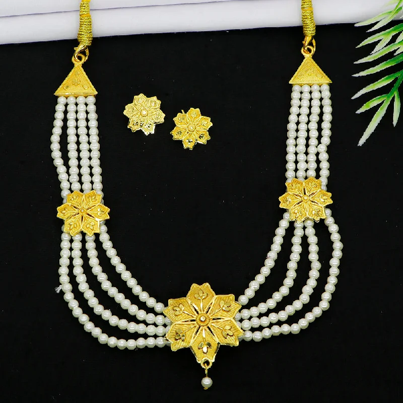 Gold Choker Necklace for Women-Mahavir Gold Plated Choker Necklace Set