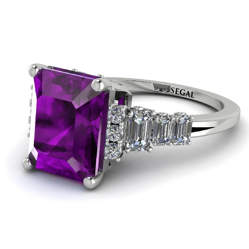 Luxury Ruby Ring-Emerald Cut Amethyst Ring Hidden Round Diamonds - Sawyer No. 303