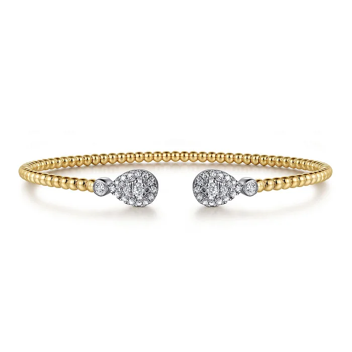 Modern Gold Bangles-14K White and Yellow Gold Diamond Bujukan Bangle