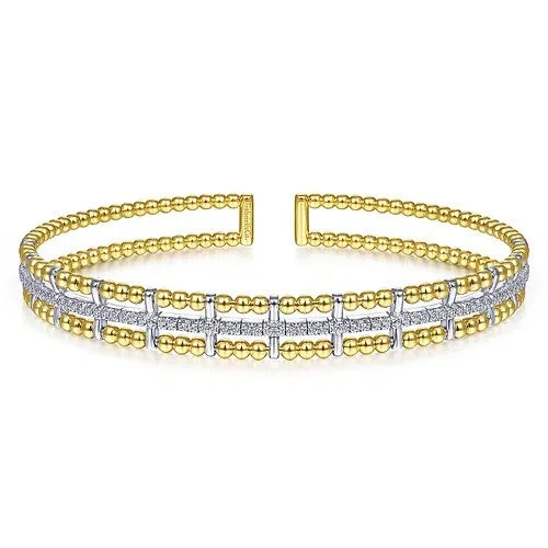 Traditional Silver Bangles-14K Yellow and White Gold Bujukan Diamond Cuff Bangle