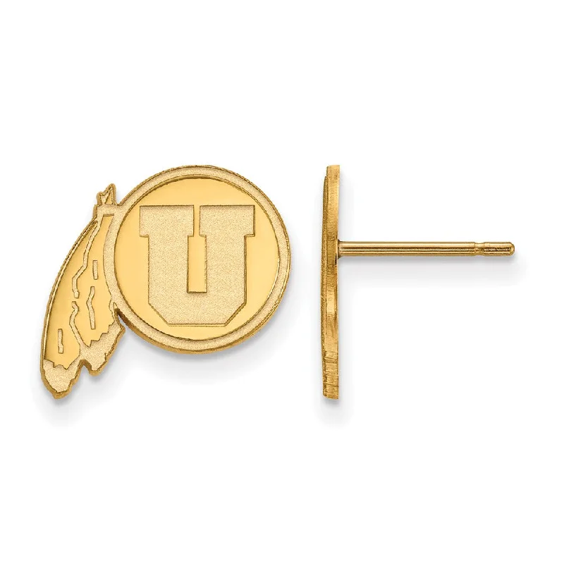 Gold Hoop Earrings-14k Gold Plated Silver University of Utah Small Post Earrings