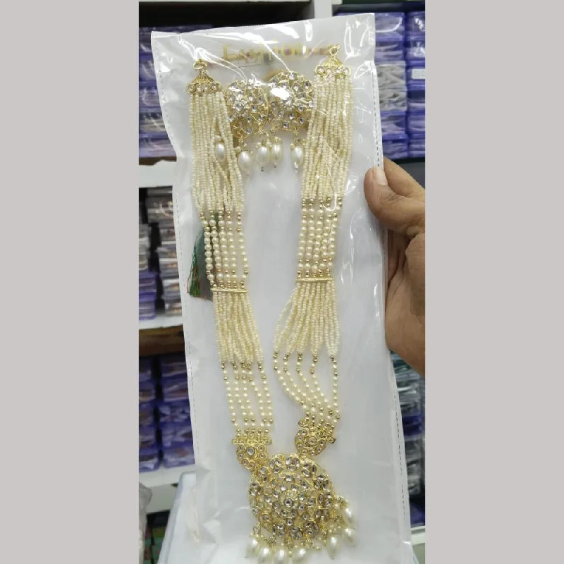 Simple Gold Necklace-Manisha Jewellery Gold Plated Kundan Stone And Pearls Long Necklace Set