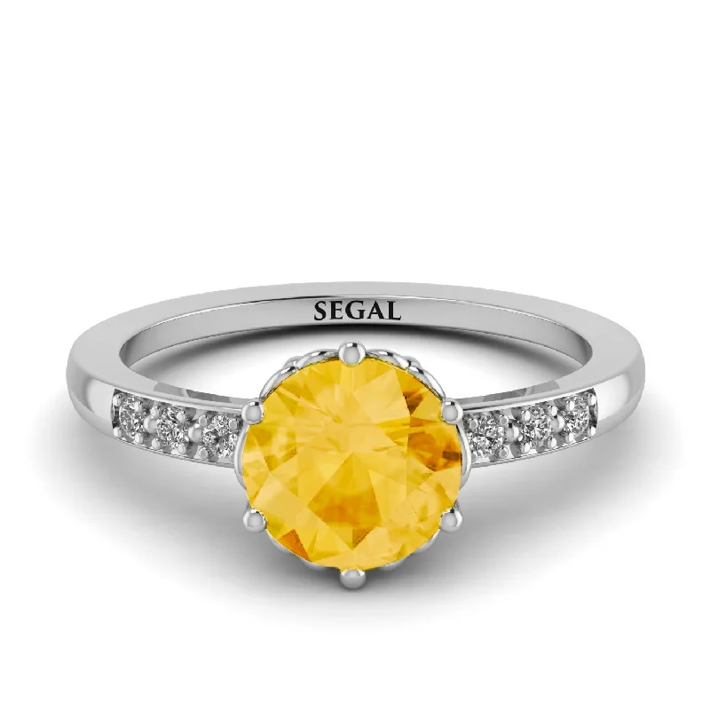 Wedding Set with Diamond Ring-Classic Citrine Vintage Ring - Olivia No. 603