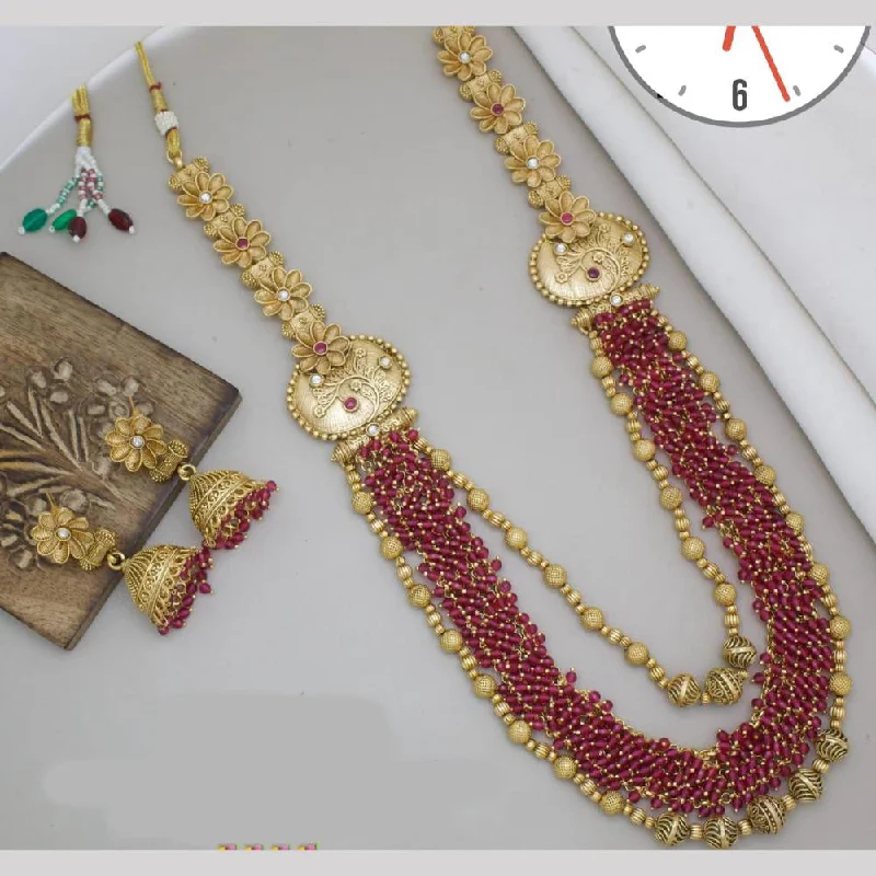 Pearl and Gold Necklace-Manisha Jewellery Gold Plated Crystal Stone And Pearls Long Necklace Set