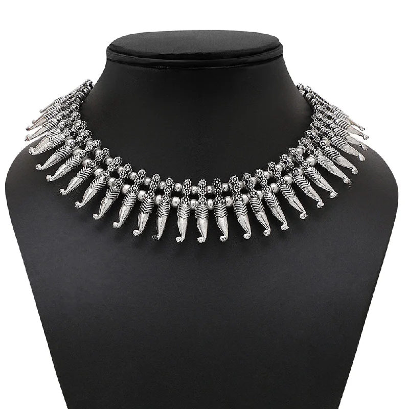 Lightweight Gold Necklace-Bevy Pearls Oxidised Plated Necklace Set