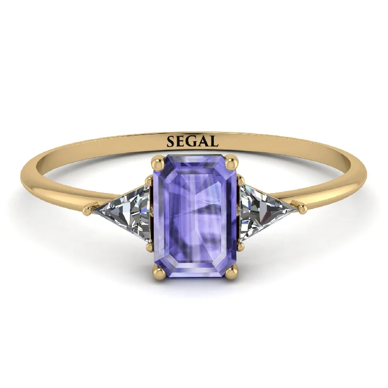 Vintage Sapphire Ring-Emerald Cut Tanzanite With Triangles Ring - Remi No. 201