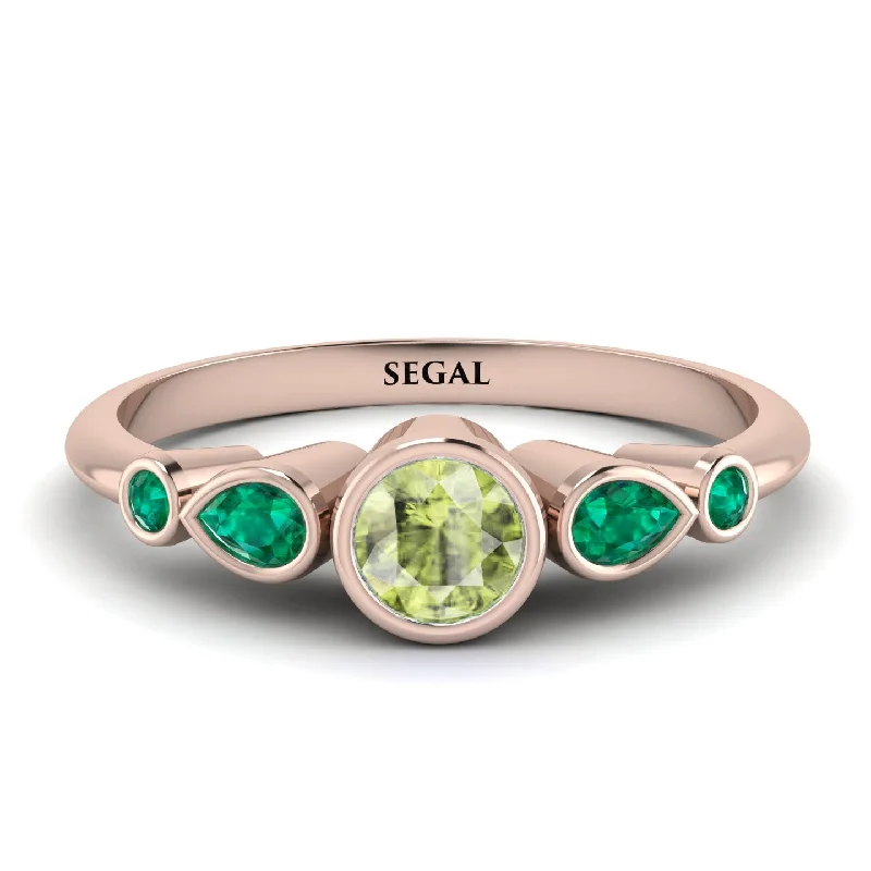 Matching Couple Rings-Bezel Symmetrical Peridot Ring - Ivy No. 605