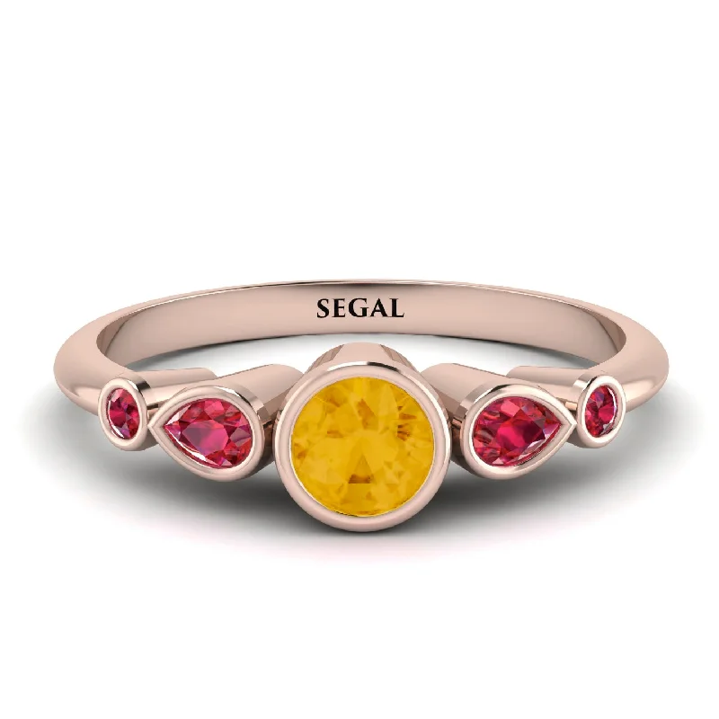 Stackable Silver Ring-Bezel Symmetrical Citrine Ring - Ivy No. 611