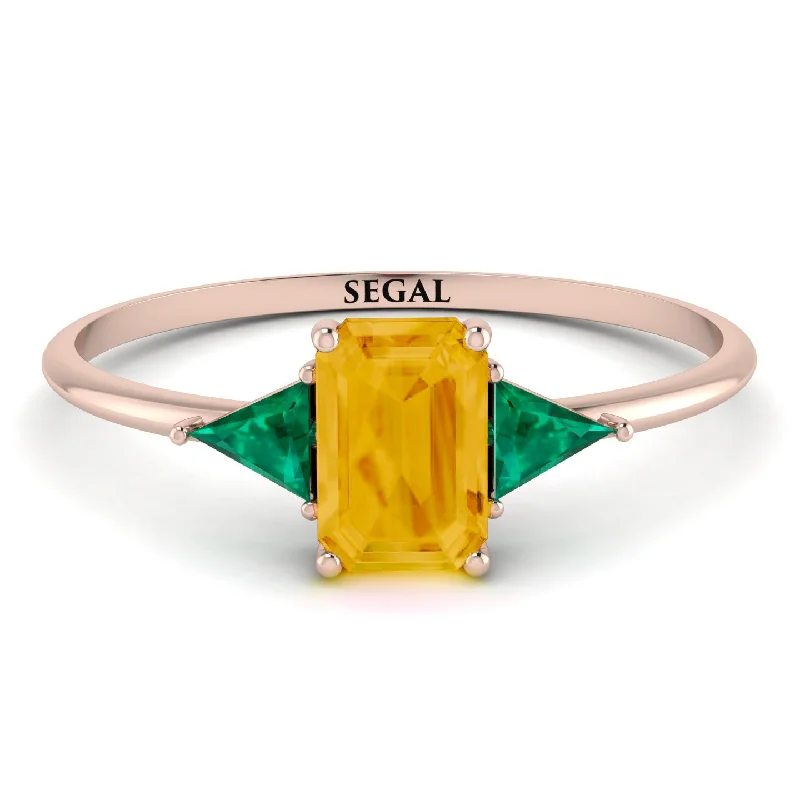 Men's Engagement Ring-Emerald Cut Citrine With Triangles Ring - Remi No. 605