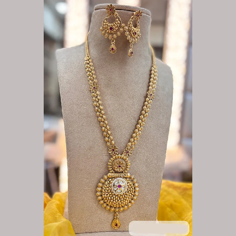 Elegant Pearl Necklace-Jewel Addiction Gold Plated Pota Stone Long Necklace Set