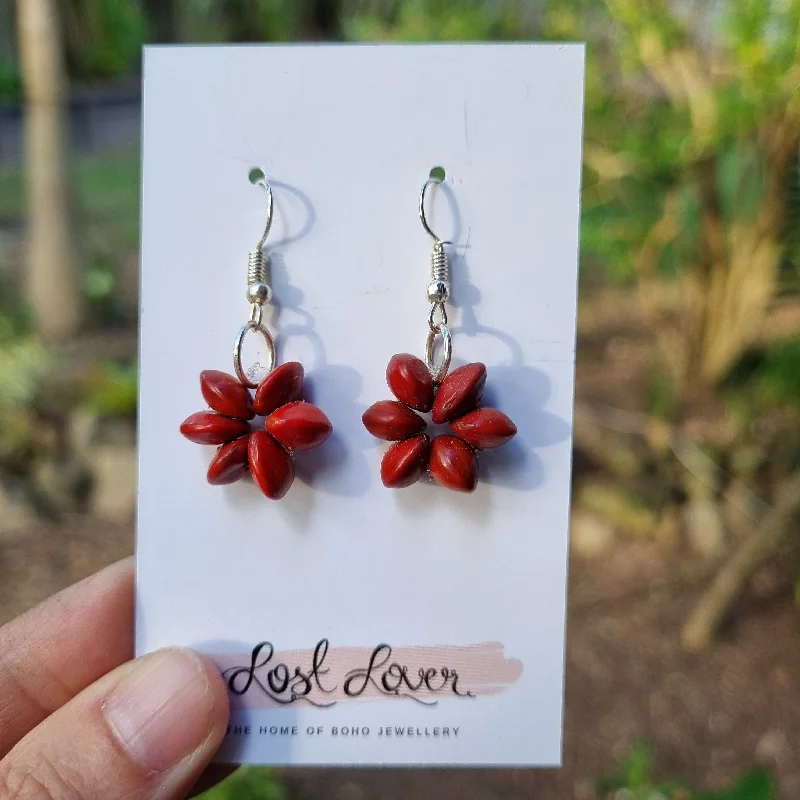 Beautiful Ruby Earrings-Seed of the Sea Earrings - Handmade in Vanuatu