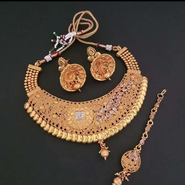 Trendy Multi-layer Necklace-Darshana Jewels AD Stone Copper Necklace Set With Maang Tikka - FAP0141