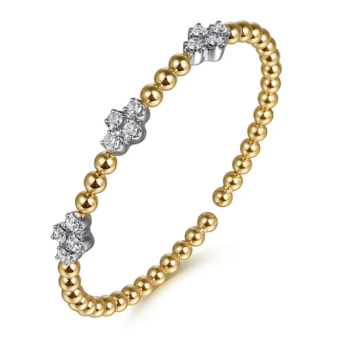 Traditional Kundan Bangles-14K White Yellow Gold Bujukan Diamond Cluster Split Bangle Bracelet