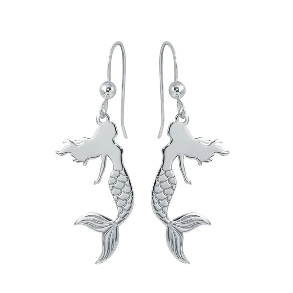 Artisan Silver Earrings-Silver 925 Rhodium Dangling Mermaid Earrings