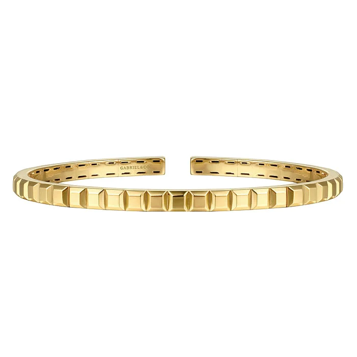 Wedding Bangles for Bridesmaids-14K Yellow Plain Gold Split Bangle Bracelet