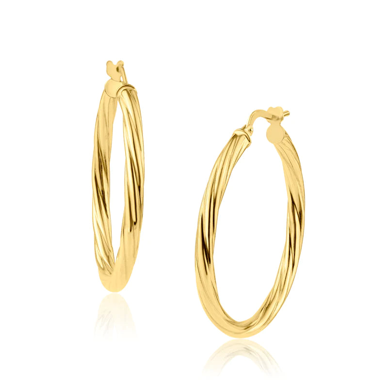 Unique Silver Earrings-Silver 925 Gold Plated Silver Twisted 3mm Hoop Earrings