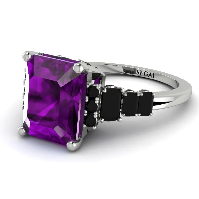 Unique Men's Ring-Emerald Cut Amethyst Ring Hidden Round Diamonds - Sawyer No. 309