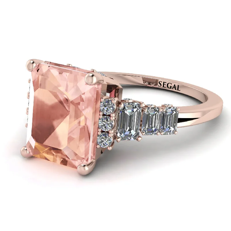 Men's Engagement Ring-Emerald Cut Morganite Ring Hidden Round Diamonds - Sawyer No. 902