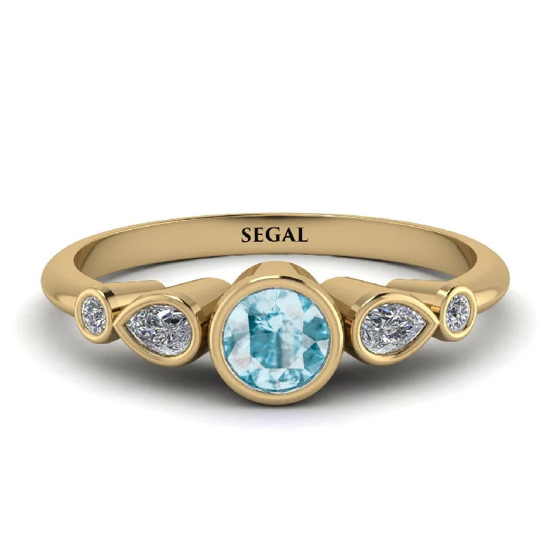 Fashionable Wedding Ring-Bezel Symmetrical Aquamarine Ring - Ivy No. 401