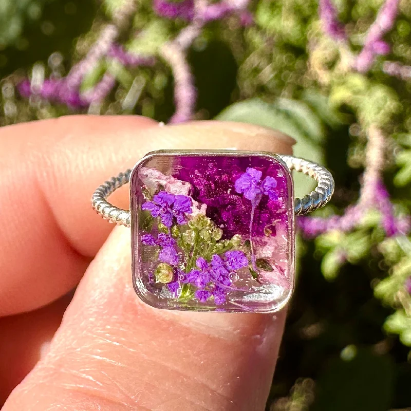 Custom Wedding Band-Purple Flower Ring - Size 7 - BG 223