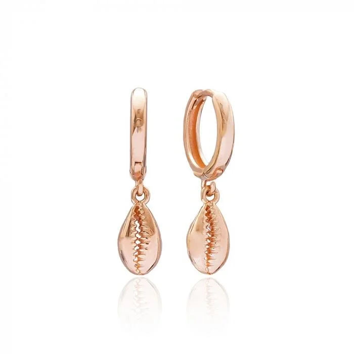 Unique Boho Earrings-Rose Gold Cowrie Shell Earrings - Sterling Silver