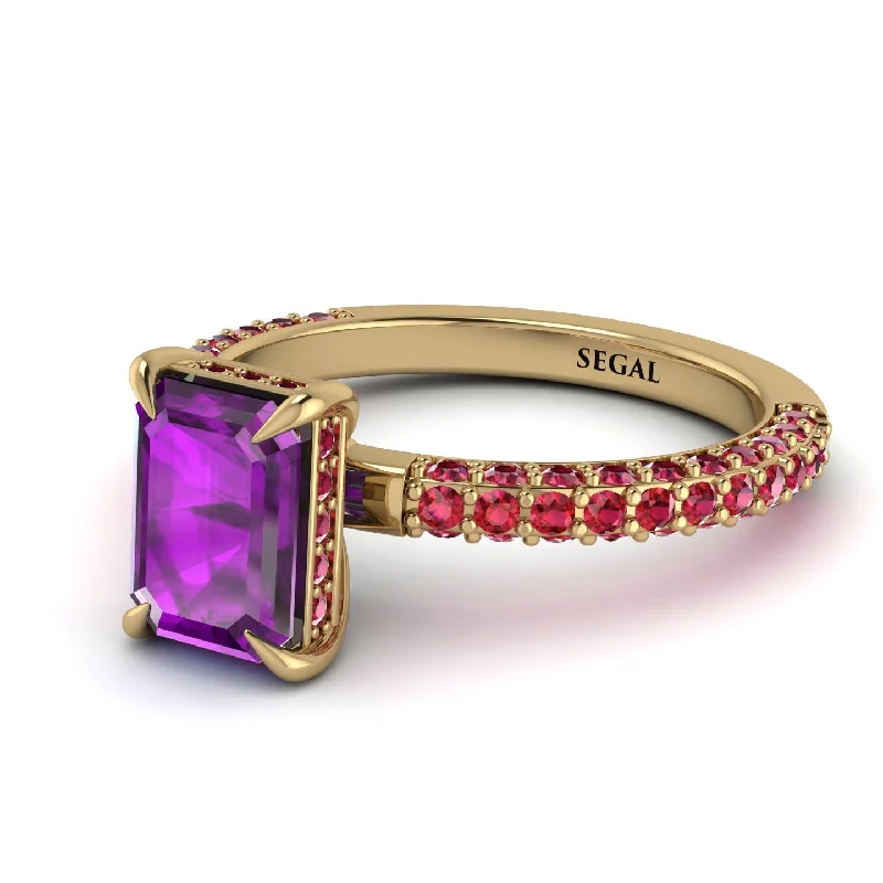 Luxury Gold Engagement Ring-Hidden Halo Emerald Cut Amethyst Engagement Ring - Ximena No. 310