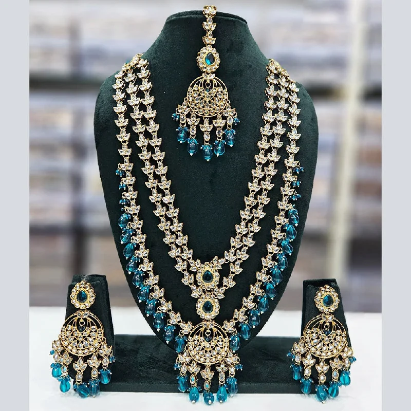 Custom Initial Necklace-JCM Gold Plated Kundan Stone Pearls And Beads Long Necklace Set