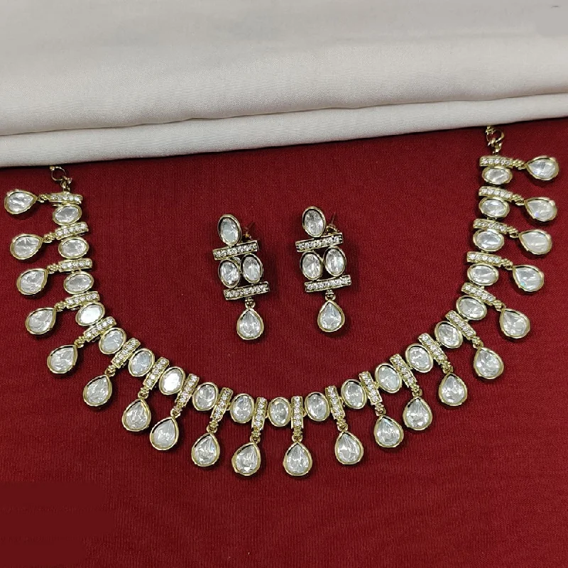 Vintage Gold Necklace-JCM Gold Plated Polki Kundan Stone Necklace Set