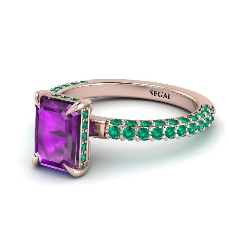 Cute Silver Ring for Women-Hidden Halo Emerald Cut Amethyst Engagement Ring - Ximena No. 305