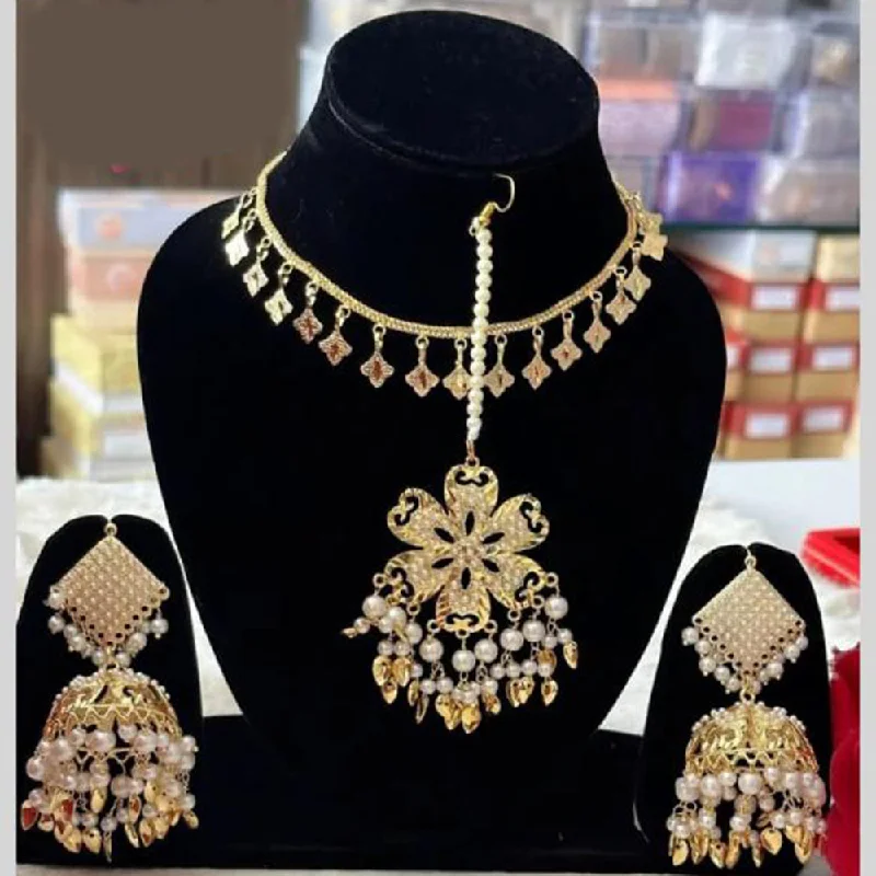 Fashionable Gold Necklace-FS Collection Gold Plated Beads Necklace Set