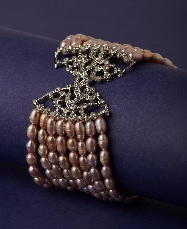 Trendy Beaded Bracelets-Ritzy Stone Studded Rhodium Bracelet