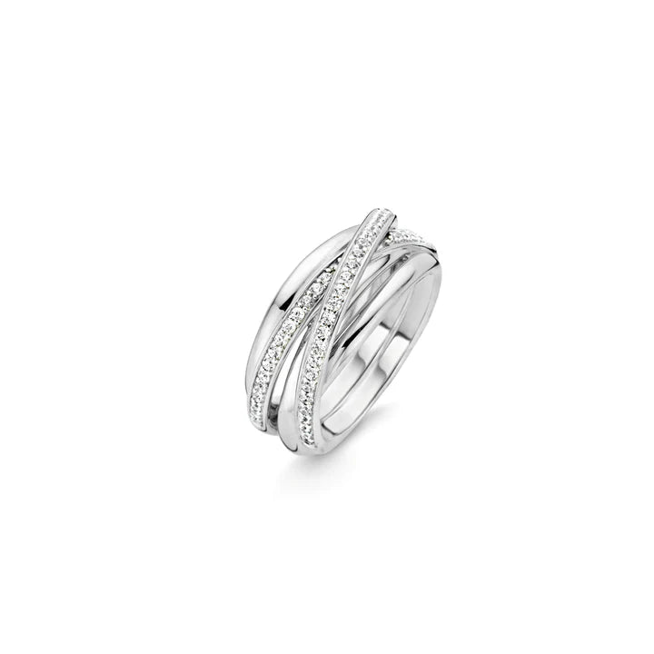 Unique Men's Ring-Ti Sento Sterling Silver Cubic Zirconia Twisted Bands Ring