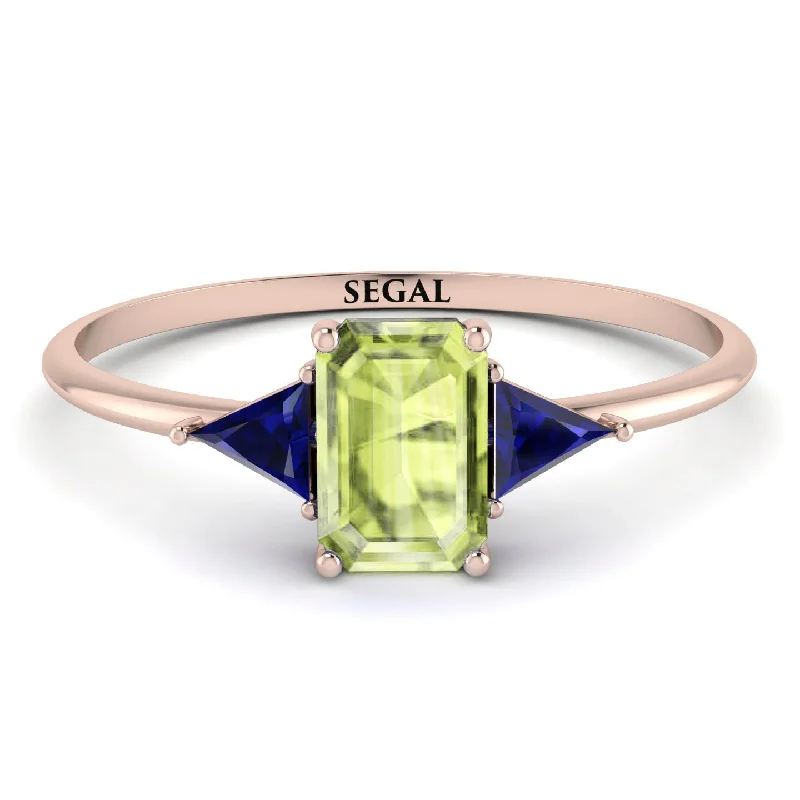 Cute Silver Ring for Women-Emerald Cut Peridot With Triangles Ring - Remi No. 714