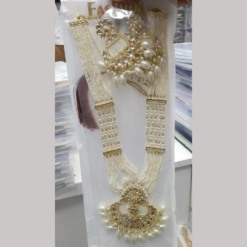 Gold Rope Necklace-Manisha Jewellery Gold Plated Kundan Stone And Pearls Long Necklace Set