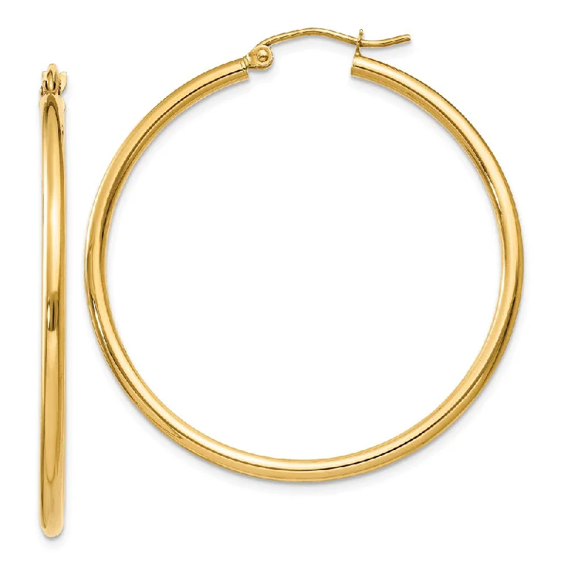 Statement Jewelry Earrings-2mm, 14k Yellow Gold Classic Round Hoop Earrings, 40mm (1 1/2 Inch)