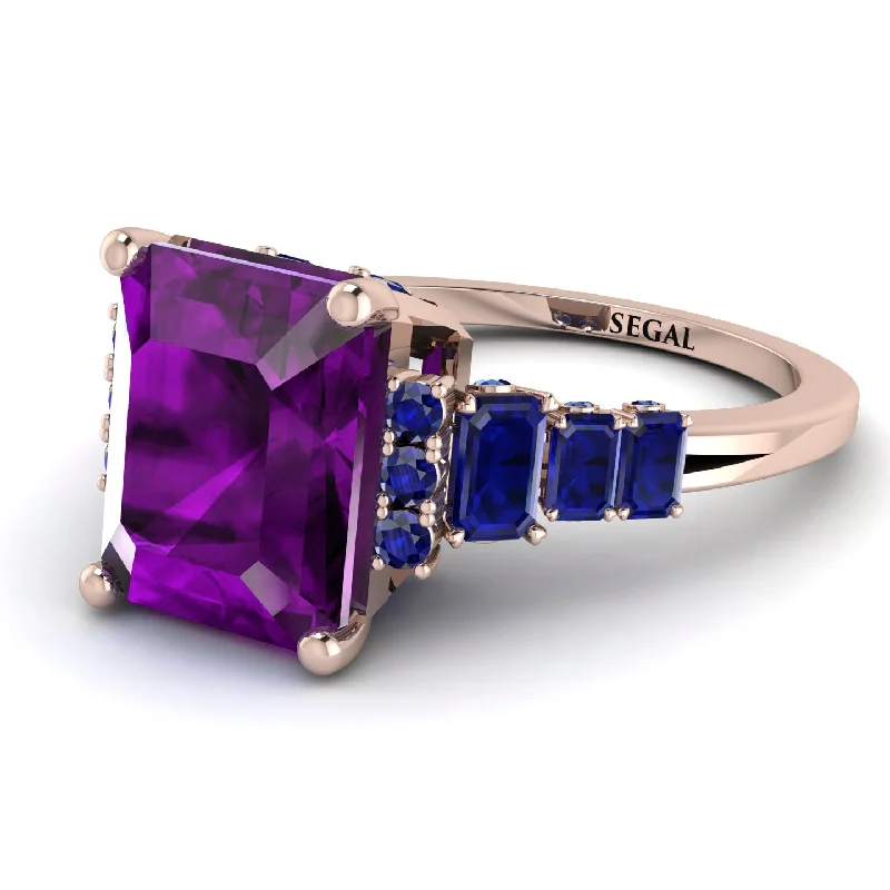 Romantic Heart Ring-Emerald Cut Amethyst Ring Hidden Round Diamonds - Sawyer No. 314