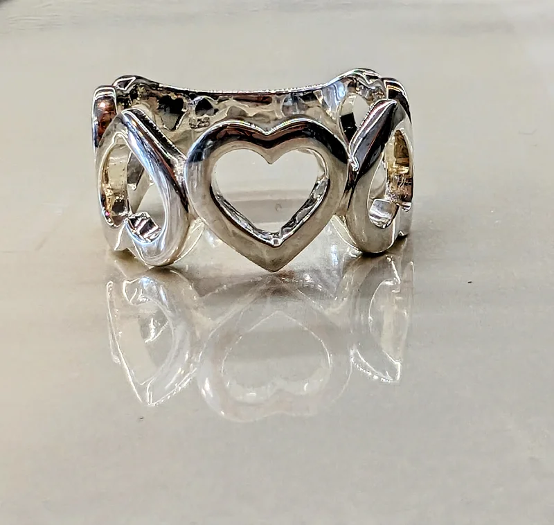 Boho Wedding Ring-Silver Hearts Ring