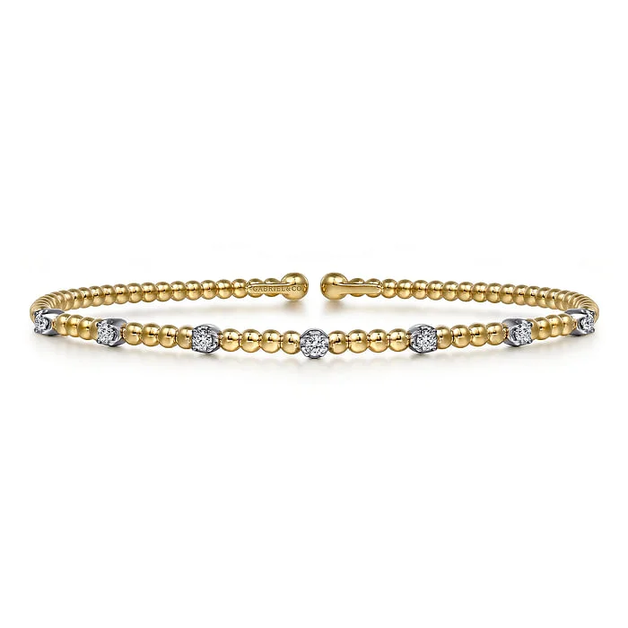 Silver Bangle for Everyday-14K White-Yellow Gold Bujukan Diamond Stations Bangle