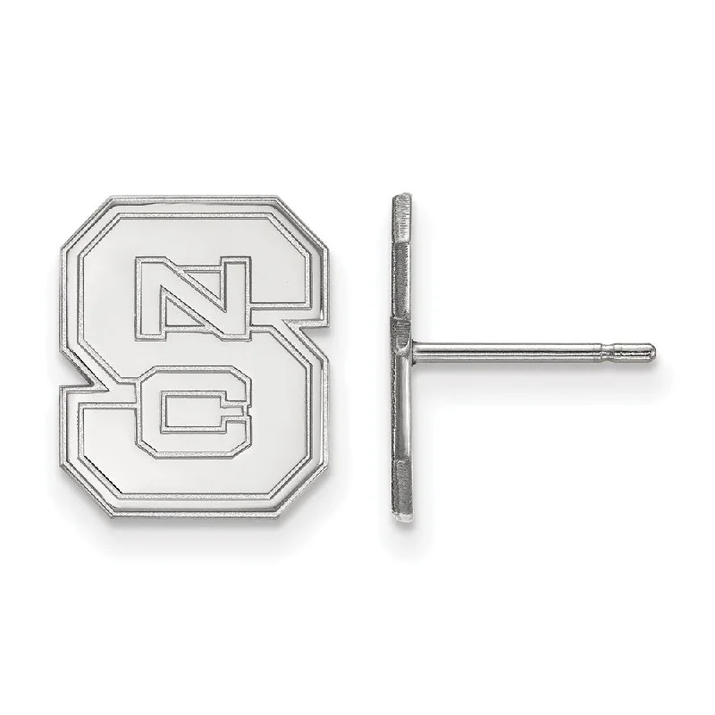 Stylish Silver Earrings-10k White Gold North Carolina State 'NCS' Post Earrings