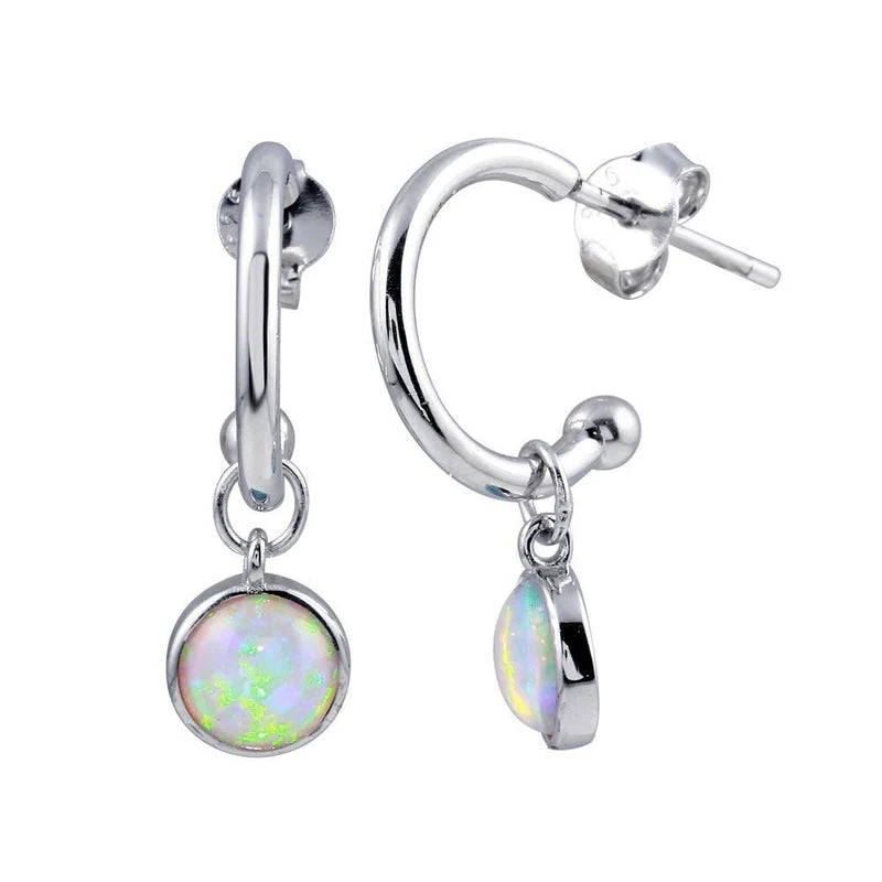 Handcrafted Wooden Earrings-Silver 925 Rhodium Plated Semi Hoop Dangling Pink Opal