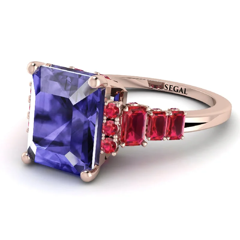 Custom Stacked Ring-Emerald Cut Tanzanite Ring Hidden Round Diamonds - Sawyer No. 211