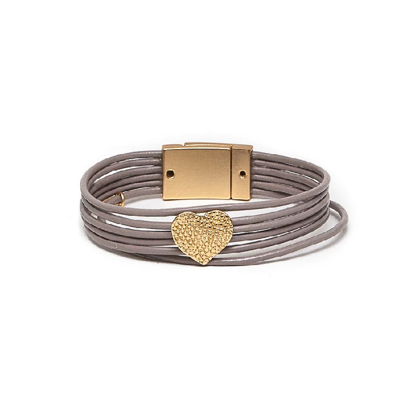 Gold Cuff Bracelets with Diamonds-Pom Taupe Leather Bracelet with Golden Dotty Heart