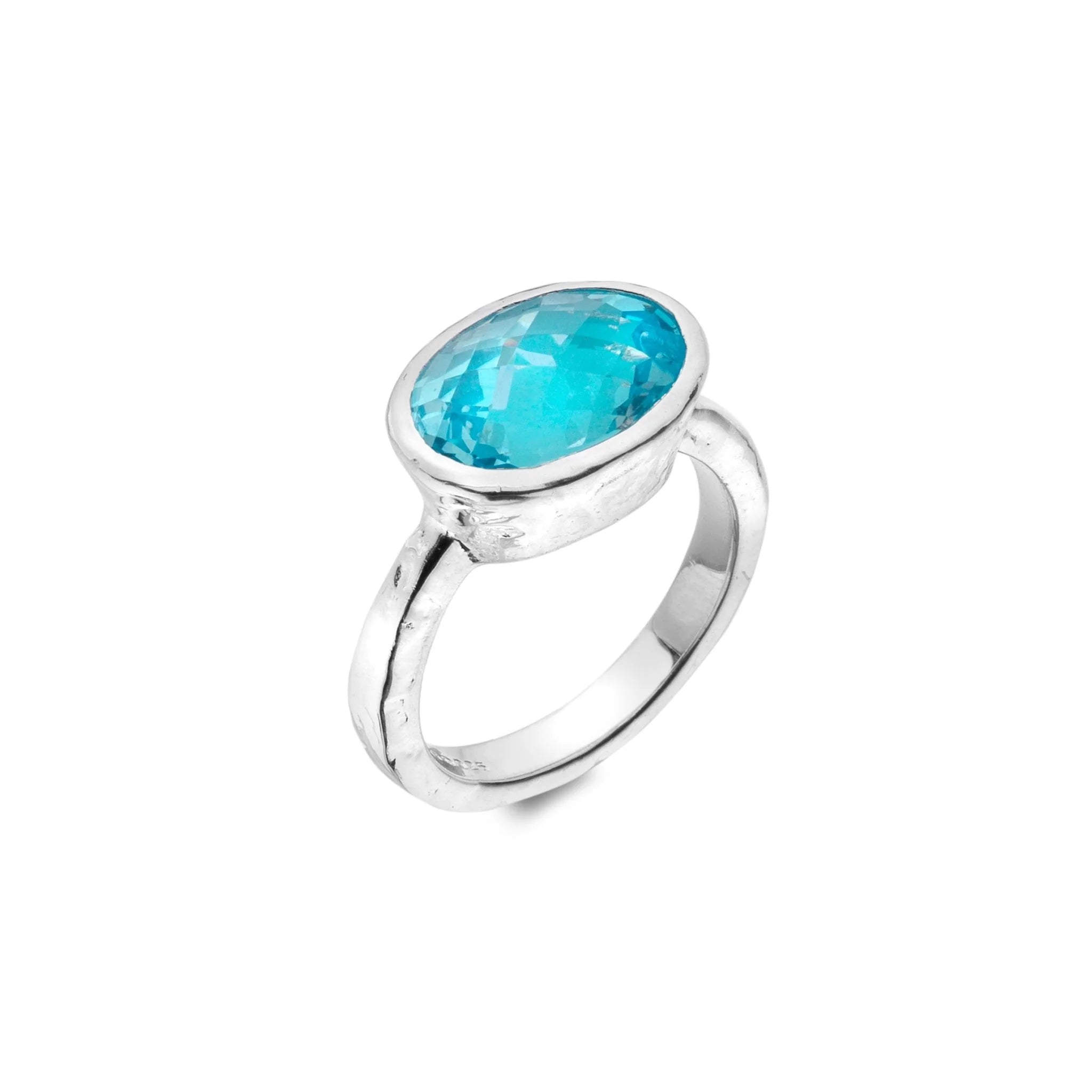 Custom Gold Name Ring-Sea Gems Silver Oval Faceted Blue Topaz Ring