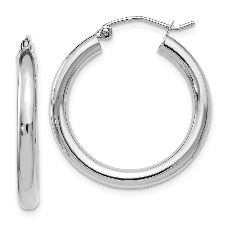 Casual Drop Earrings-3mm Round Hoop Earrings in 14k White Gold, 26mm (1 Inch)