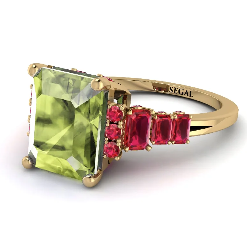 Custom Birthstone Ring-Emerald Cut Peridot Ring Hidden Round Diamonds - Sawyer No. 710